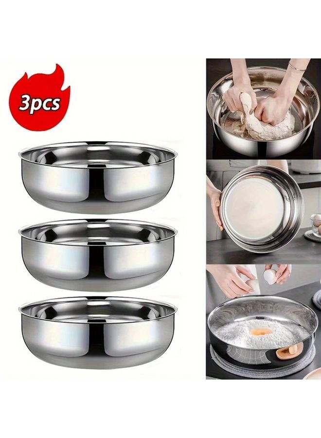 3pcs Stainless Steel Mixing Bowls For Food Preparation And Washing Vegetables Fruits Rice - Image 1